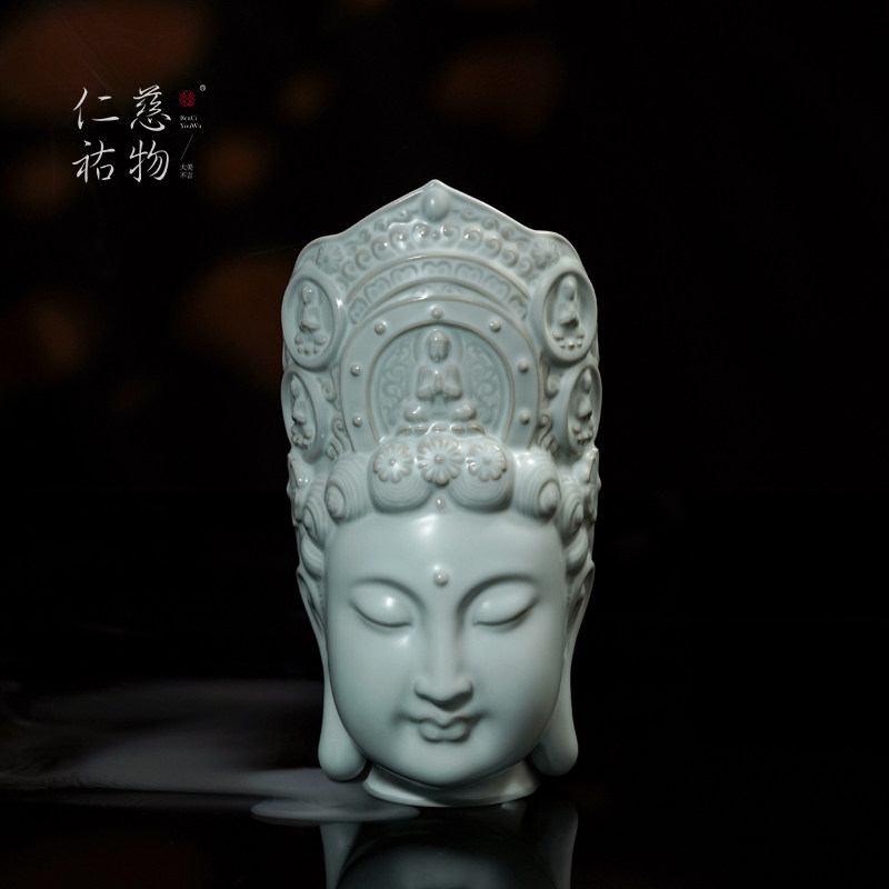 仁慈佑物汝窑净莲佛首摆件景德镇汝瓷观音菩萨佛像陶瓷佛头佛祖