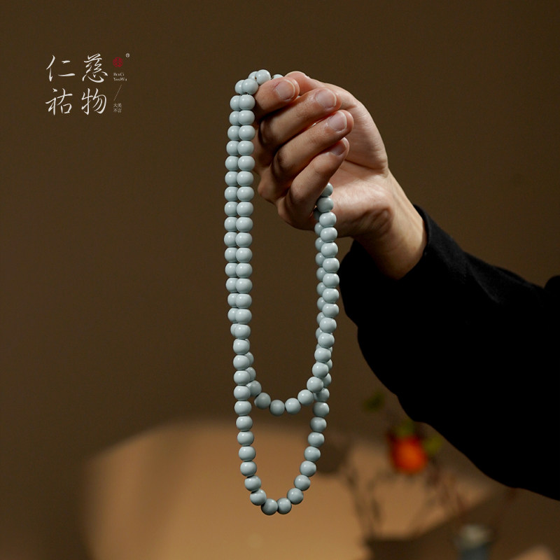 汝窑手串念珠108颗多圈景德镇汝瓷文玩佛珠复古饰品高级感礼物