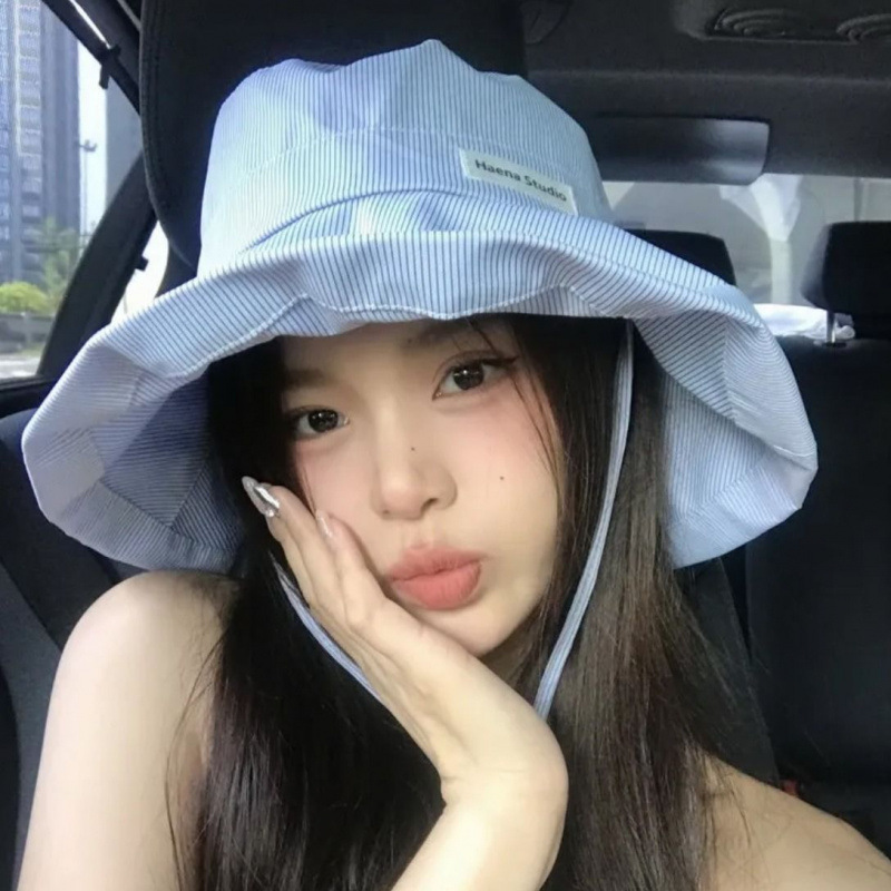 糖果色条纹渔夫帽女春夏户外度假