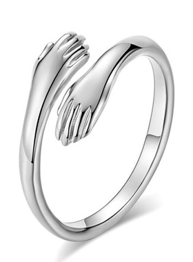 日韩ins爱的双手拥抱情侣戒指简约开口拥抱指环2021跨境新款配饰