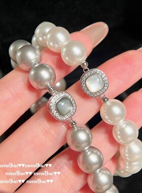 人鱼泪 黑蝶蚌贝母澳白珍珠手链 真多麻 蜂巢雕花锆石贝珠戒指