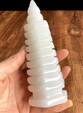 天然玉石白玉文昌塔摆件9层13层 书桌办公室家居装饰吉祥招财礼品