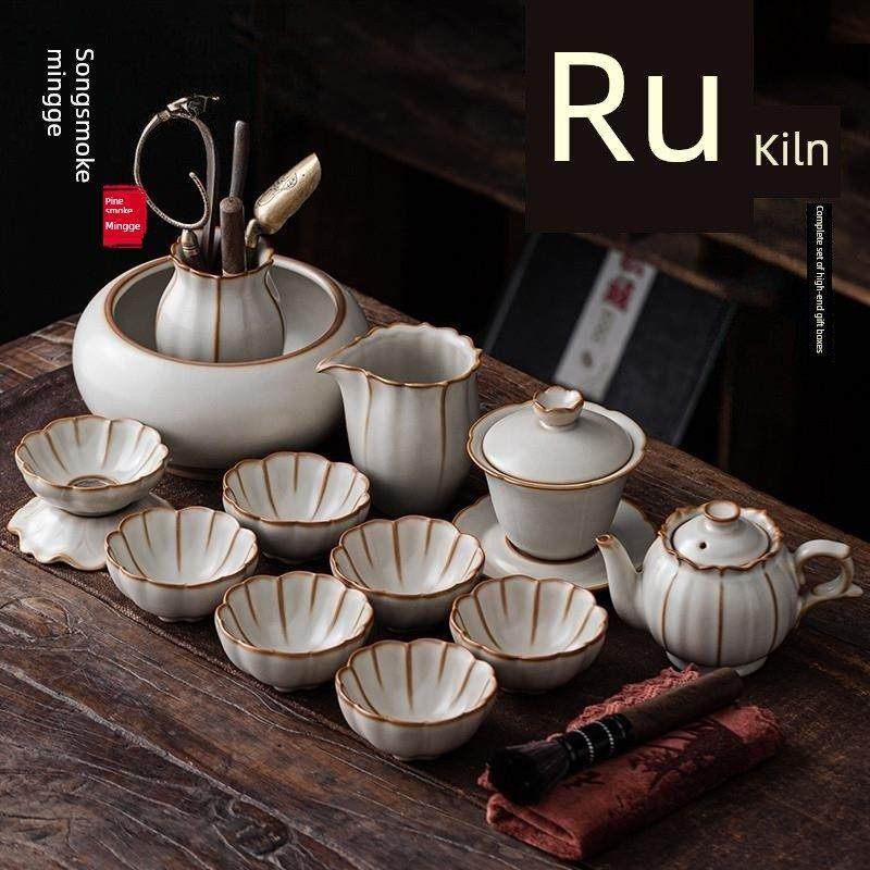 汝窑开片功夫茶具套装2025新款家用陶瓷泡茶壶茶杯盖碗高档礼盒,餐饮具,功夫茶具,淘宝优惠券,粉丝福利购,淘宝优惠卷