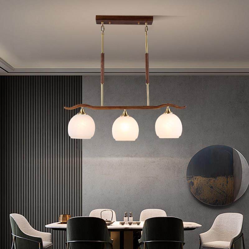 新中式饭厅吊灯中国风胡桃三头实木大气简约床头餐桌吧台饭厅灯具