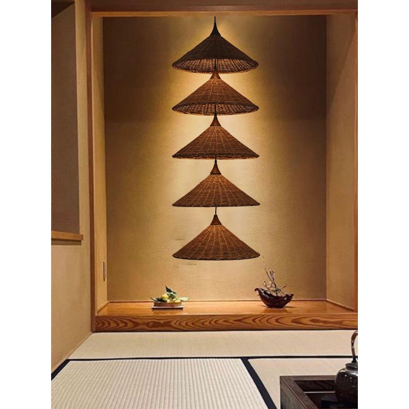 日本Wabi-Sabi风格餐厅吊灯新型中国禅宗风格日本藤编灯茶馆咖啡