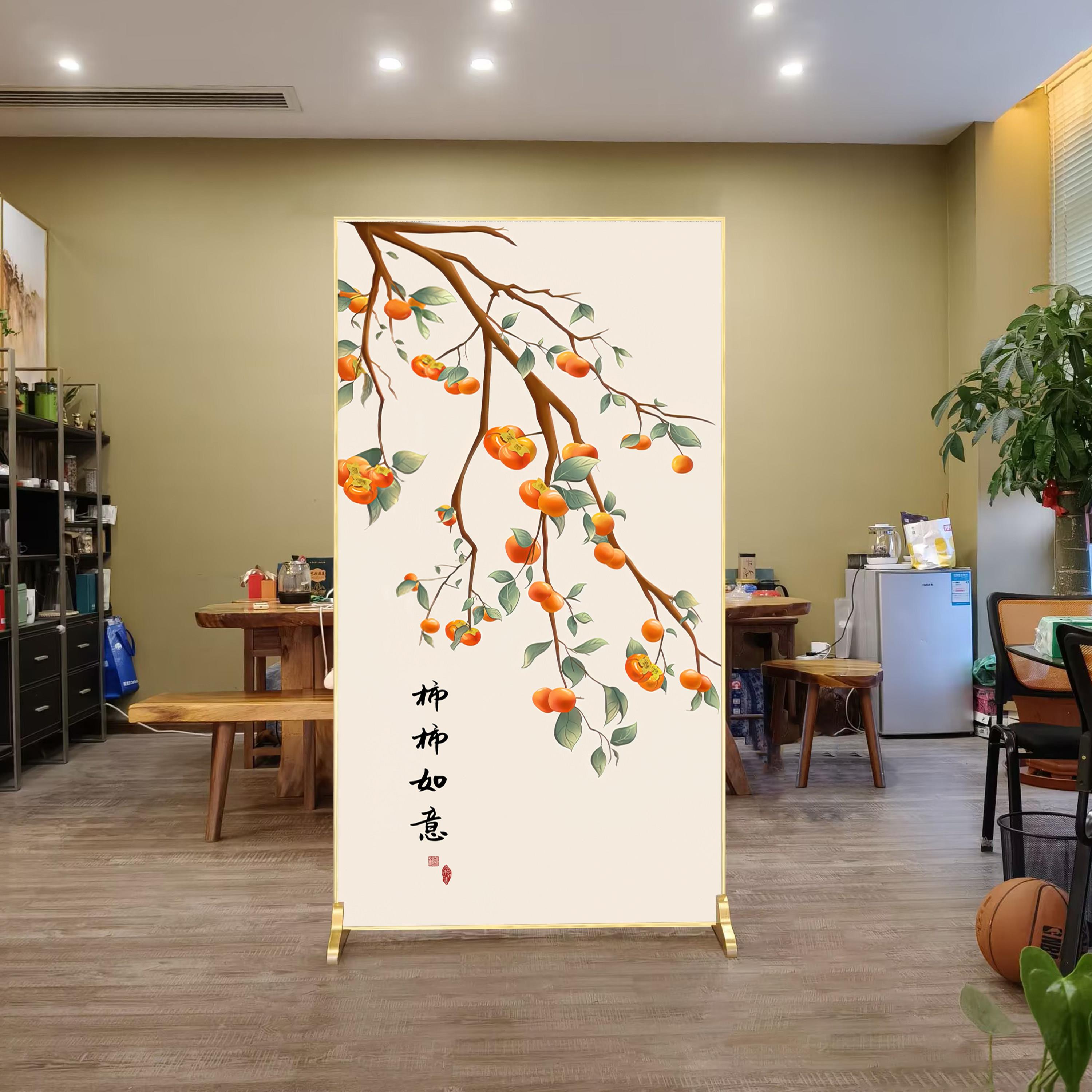 定制水晶瓷画双面铝合金屏风隔断客厅移动座屏轻奢旺宅入户门遮挡