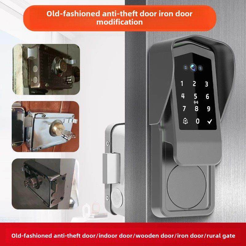 人脸识别指纹锁家用老式防盗门改智能锁入户防水电子密码锁牛头锁