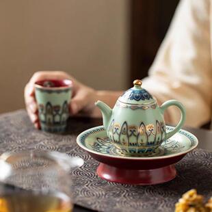 观觉堂豆青宝相纹茶壶敦煌覆古盖碗家用泡茶器功夫茶具套装礼盒装