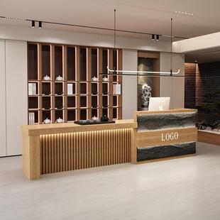 新中式茶楼收银台吧台足浴店接待台仿石养生馆前台公司接待台定制