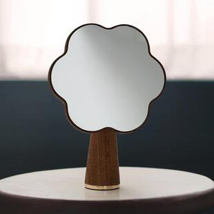 实木led发光桌面化妆镜台面智能带灯覆古小镜子台式高级化妆镜