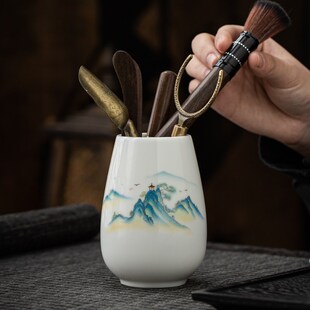 功夫泡茶用品大全家用茶夹茶筒茶具配件 羊脂玉白瓷茶道六君子套装