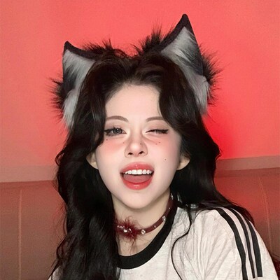 黑色猫耳朵头饰发箍女发夹兽耳发饰cos演唱会毛绒发卡头箍男狼耳