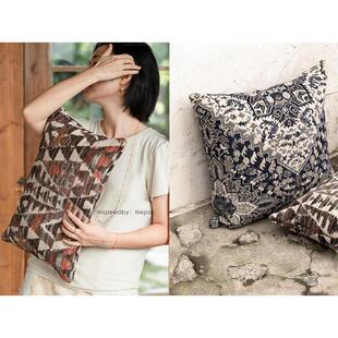 若奈Nepal手工舶来品！尼泊尔有机棉编织抱枕图腾纹理撞色靠垫枕