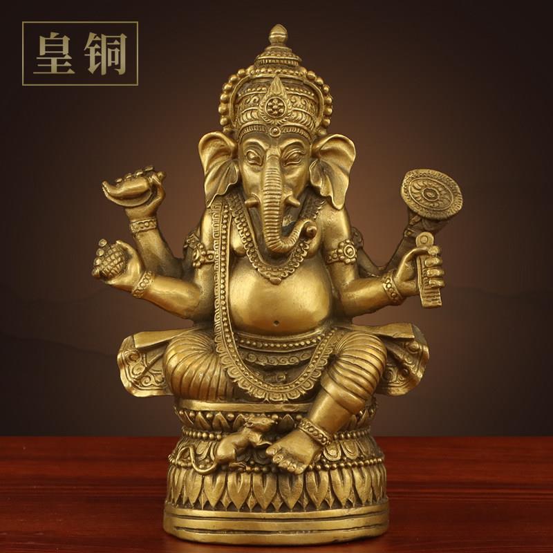 纯手工黄铜象神摆件象鼻红财神招财装饰 客厅汽车载东南亚风格桌