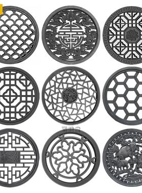 彷古水泥窗花镂空花窗砖雕圆形花格窗中式四合院古建庭院围墙装饰