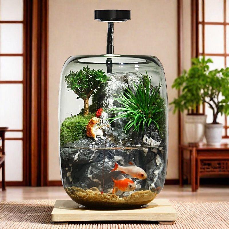 流水养鱼缸苔藓微景观真植物生态瓶创意办公室成品室内居家款送礼