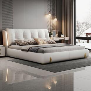 婚床现代简意式轻奢约主卧1.8米双人床1.5m皮床真皮床2米大床软包