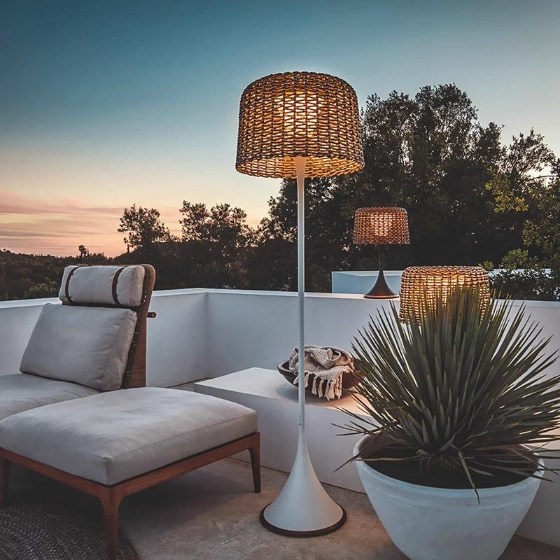 太阳能落地灯户外花园灯防水别墅庭院造景布置露台手工编织藤艺灯