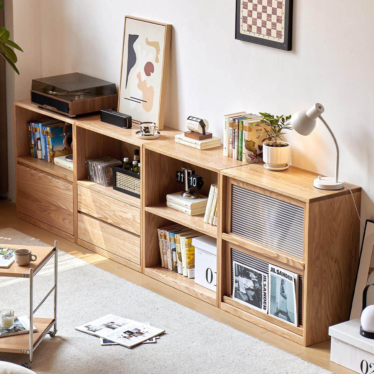 橡木全实木书柜组合书架落地置物架客厅收纳储物柜子家用简易书柜,住宅家具,组合书柜,淘宝优惠券,粉丝福利购,淘宝优惠卷