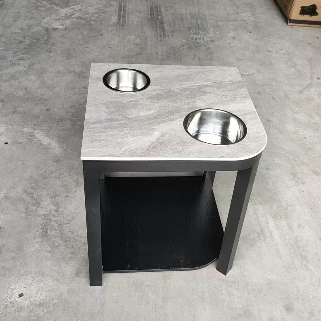 麻将机茶几茶水架岩板茶几扇形岩板整装茶几麻将桌专用茶几水杯架