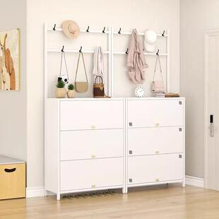 家用钢制鞋柜门口入户上翻门一体衣帽架玄关柜大容量多功能防尘柜