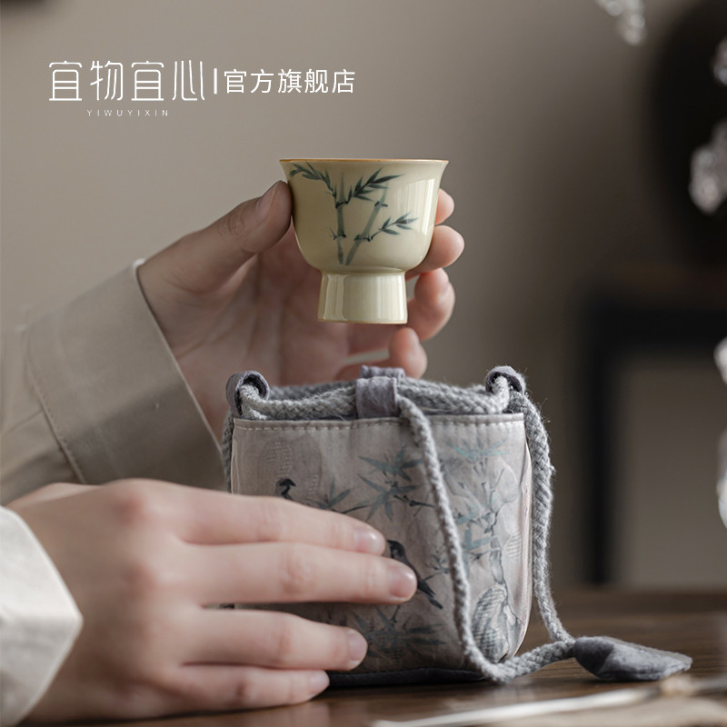 中式手绘主人杯单个陶瓷小茶壶茶杯单只盖碗功夫茶具高脚杯