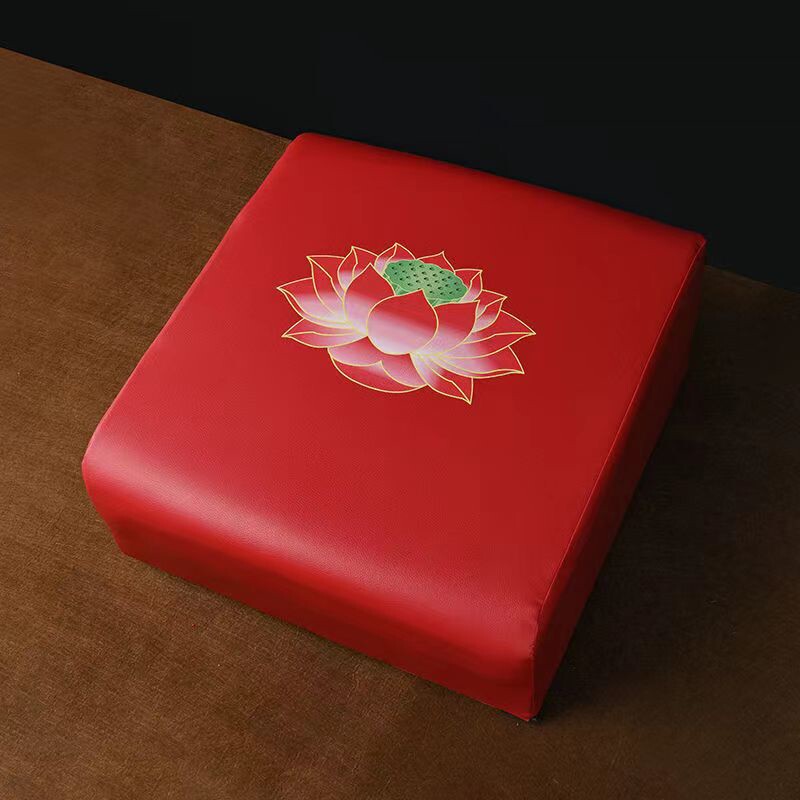 皮革佛前拜凳莲花拜垫家用打坐蒲团加厚海绵磕头凳子跪垫禅垫方形
