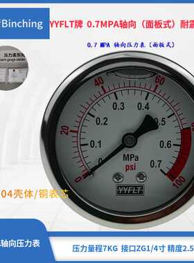 滨清  耐震压力表 YN60Z轴向压力表 不锈钢压力表 0～0.7PMA