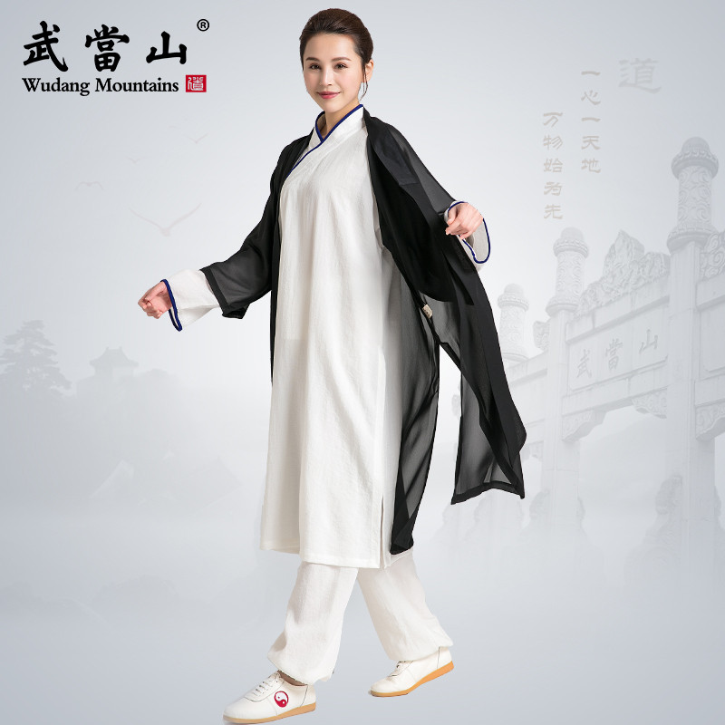 武当山太极服披纱斜襟太极服白色表演服长袍新款道袍女三件套