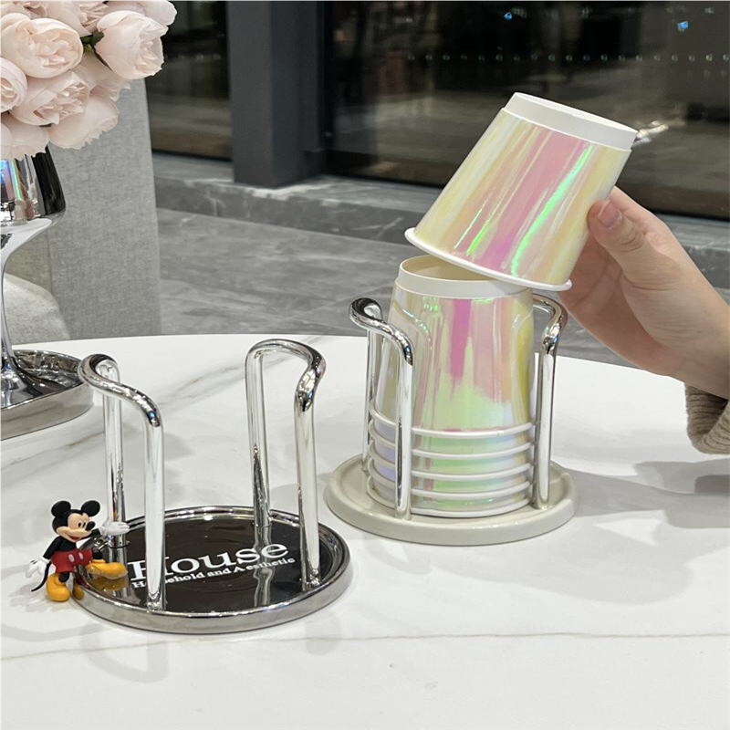 一次性杯子架收纳轻奢纸杯取杯架台面桌面取杯器创意置物架家用