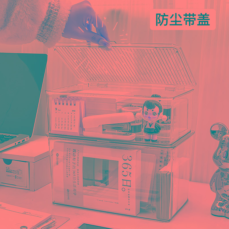 亚克力收纳盒桌面带盖透明置物架书桌化妆饰便利塑料防尘盒子