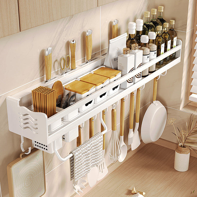 白色厨房置物架壁挂式免打孔调料架用大全收纳神器刀架挂架