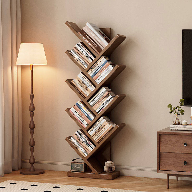 全实木书架落地置物架家用树形小书柜客厅简约儿童书本多层收纳架