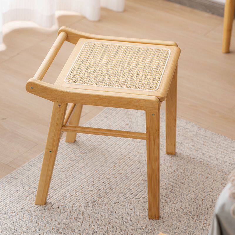藤编凳子家用小型日式小板凳实木客厅方凳创意房间化妆凳网红矮凳