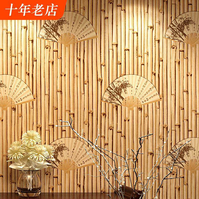 新中式中国复古风格墙纸仿古典禅意仿木纹原木色饭店专用茶室壁纸
