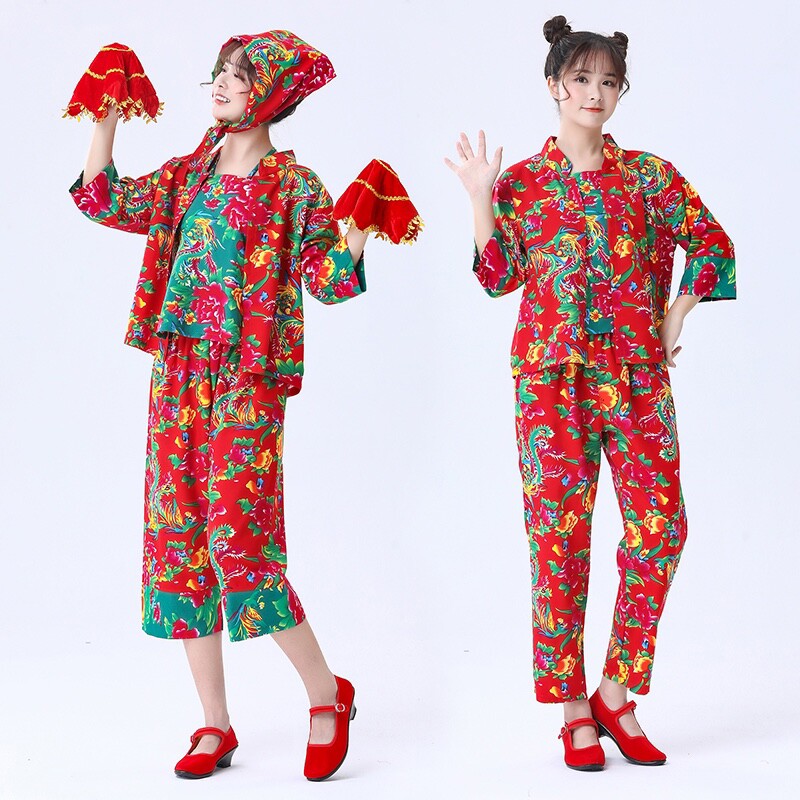 年会搞笑服装东北大花布衣服村姑女二人转演出服姐妹装秧歌服套装
