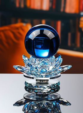 莲花宝莲灯座水晶球摆件家居装饰品可转动客厅电视柜玄关酒柜摆设