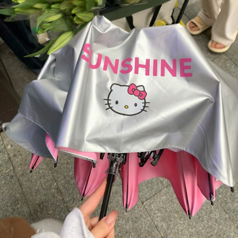 hellokitty雨伞钛银双层黑胶遮阳伞防晒防紫外线太阳伞晴雨两