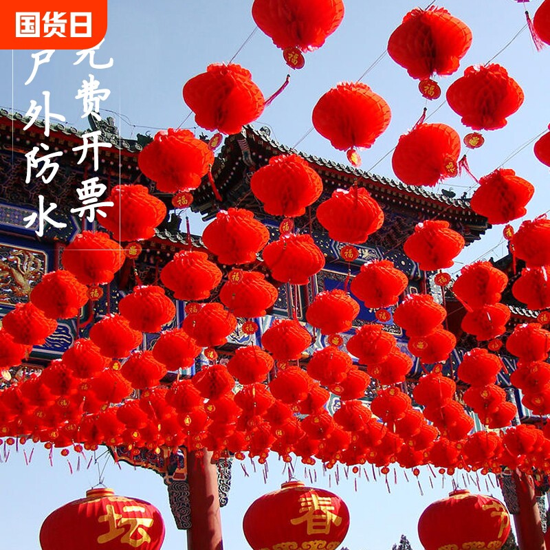 新年装饰2025新款红灯笼挂饰连串蜂窝过年喜字小纸灯笼串户外庭院