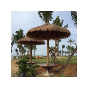 户外圆形蘑菇茅草亭沙滩亭单柱子亭景观遮阳伞稻草棚防腐木凉亭伞