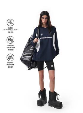 FDR官方店 R字徽章拼接长袖速干衣男女户外先锋骑行衣情侣宽松T恤