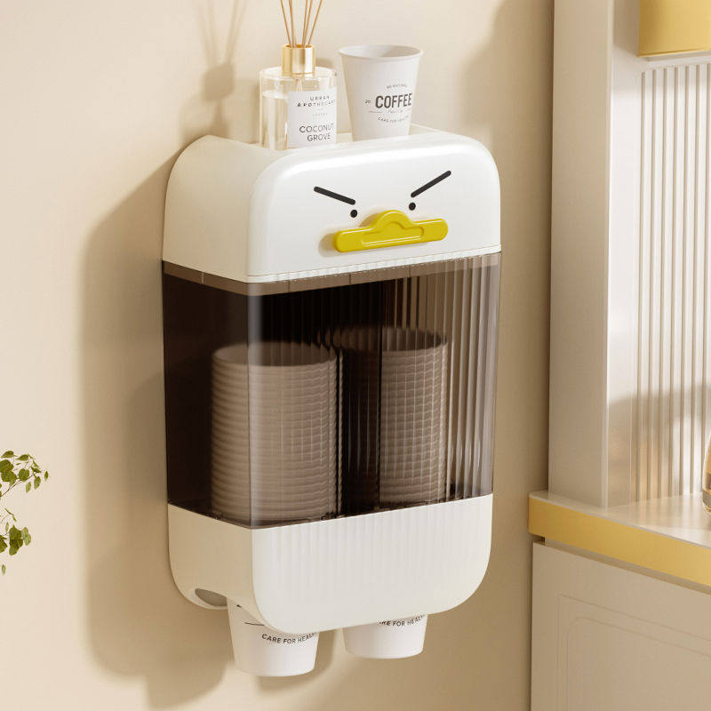 一次性杯子架自动取杯器家用壁挂式饮水机旁防尘纸杯收纳盒置物架