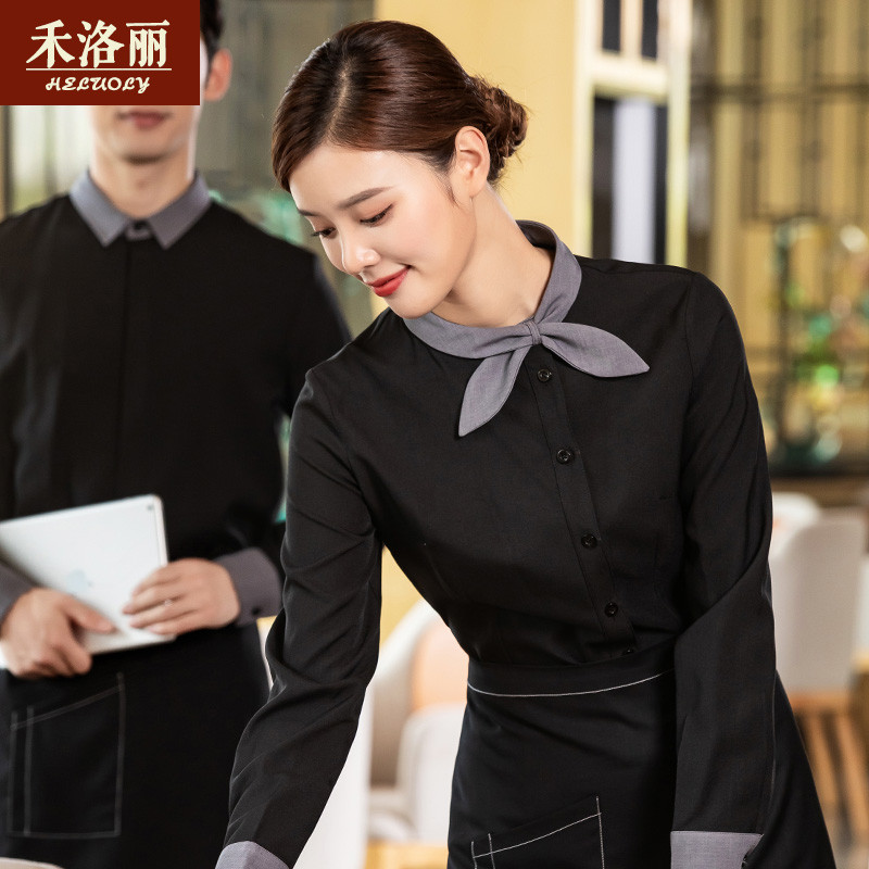 餐饮服务员工作服长袖酒店饭店火锅店西餐厅蛋糕奶茶店秋冬季服装