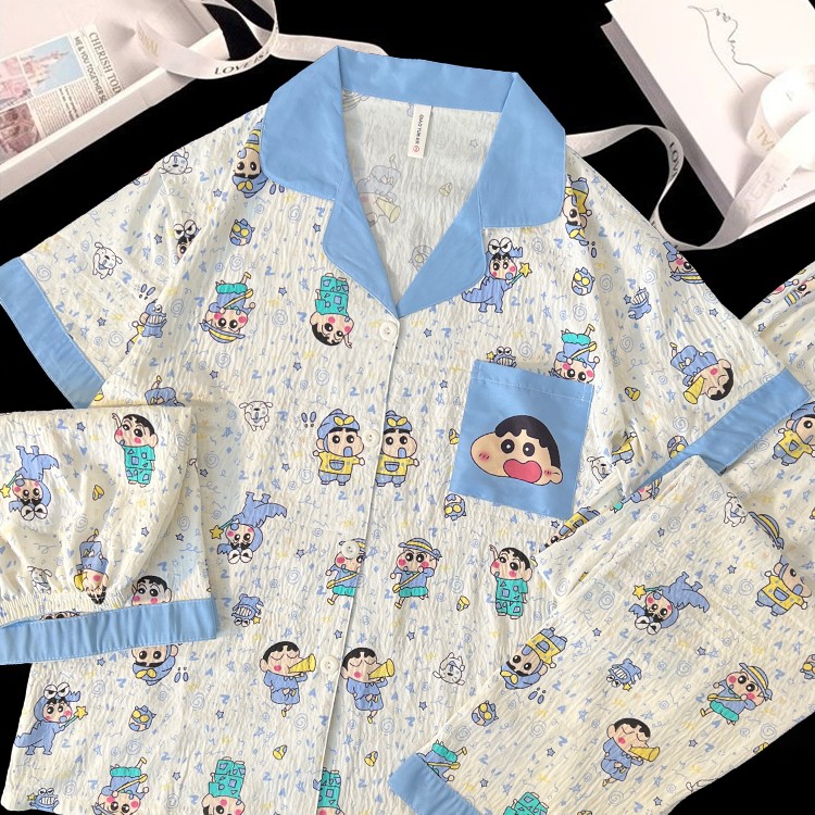 夏季三件套云朵棉短袖短裤睡衣女2025新款爆款日系卡通家居服套装