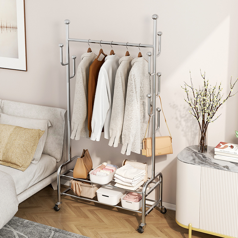 挂衣架落地卧室不锈钢衣帽架家用衣服架子收纳架可移动简易晾