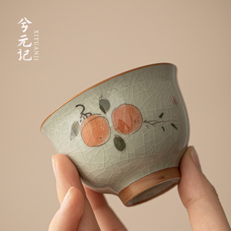 兮元记哥窑柿子茶杯女士个人专用高档单个陶瓷主人杯茶碗茗杯图片