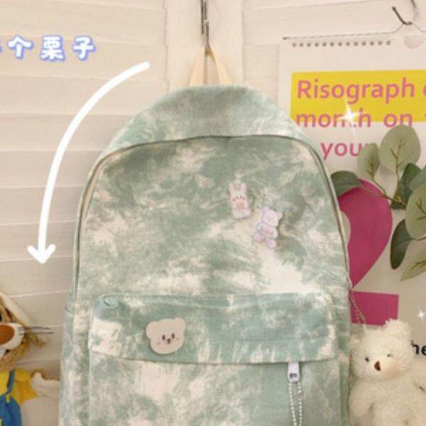 书包女韩版大学生森系百搭复古扎染帆布双肩包ins日系初中生背包