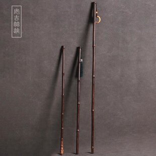 梅鹿竹戒尺天然竹根条收藏手把件家用实心竹教鞭紫竹学生指读