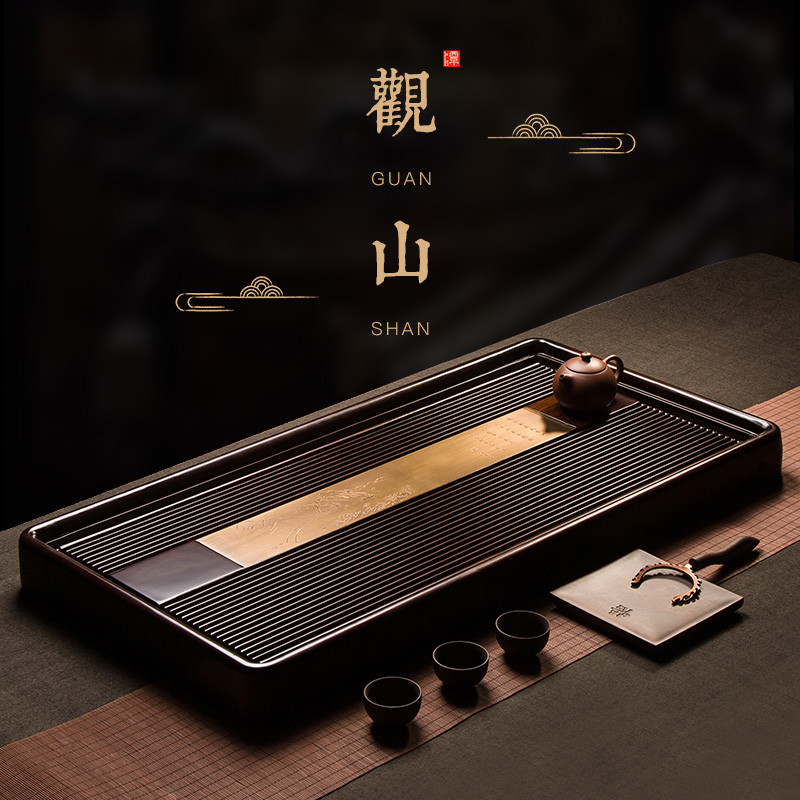 芬阳新中式乌檀电木茶盘整块实原木功夫家用简约轻奢现代加厚海台