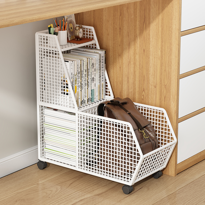 可移动书桌下书架落地置物架书包书本收纳柜儿童办公室带轮小推车